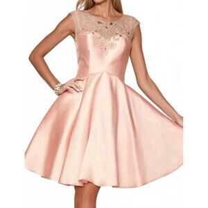 NEW JULIET jewel illusion neck short prom dress in blush